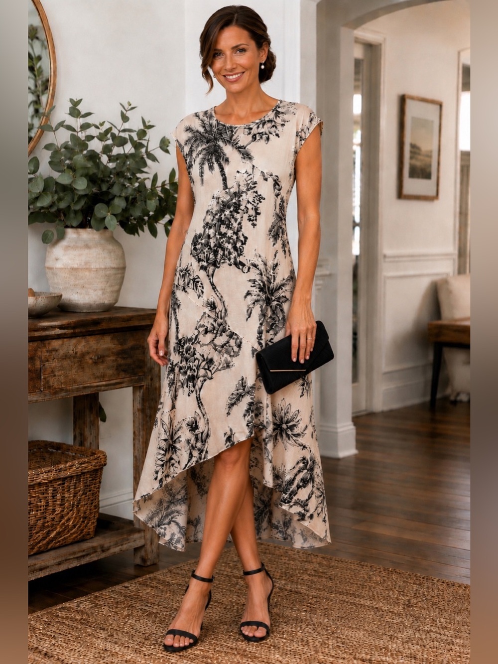 ANTONIO MELANI Tessa Tropical Palm Botanical Pattern High Low Hem 10